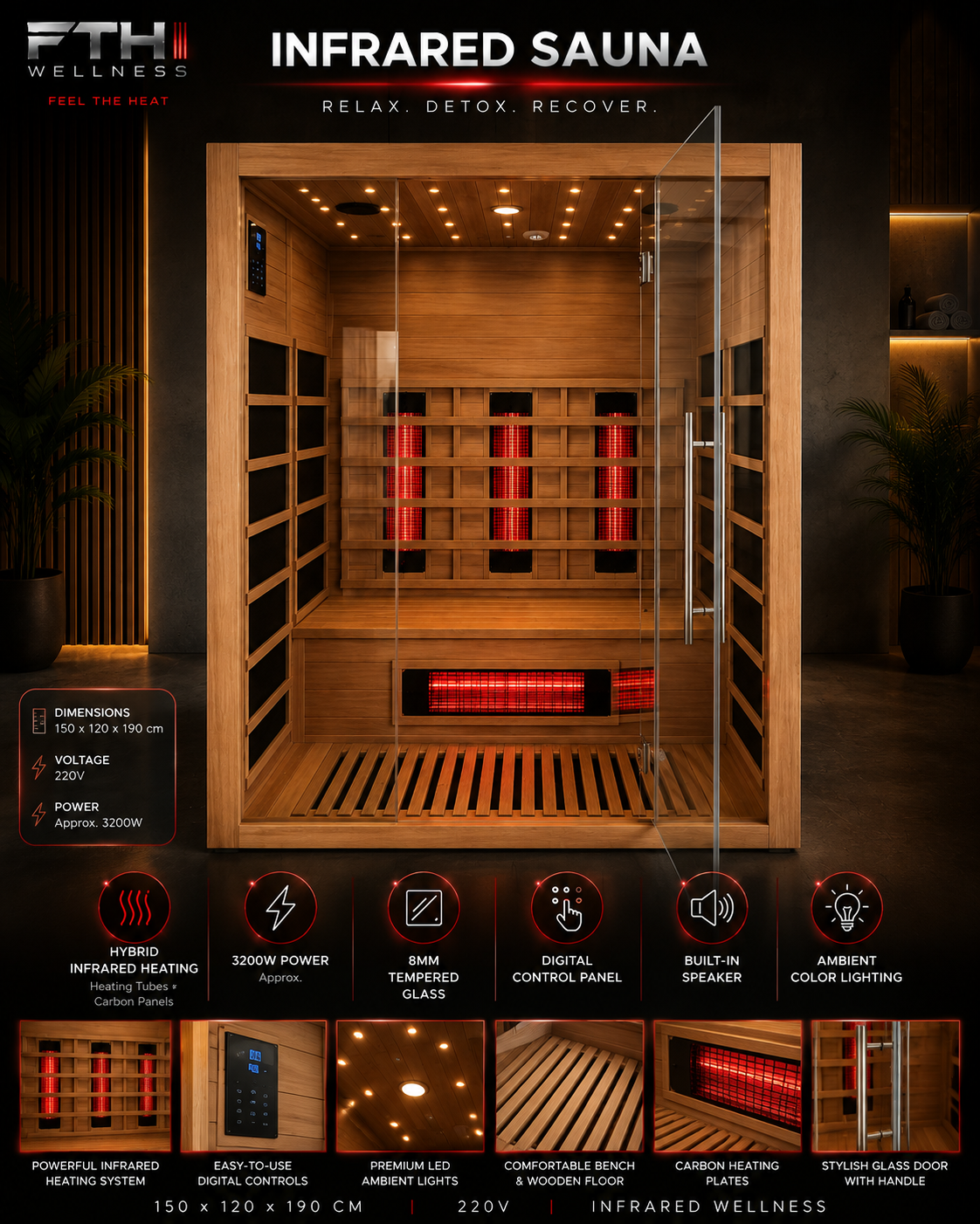 FTH Signature 2-Person Hybrid Infrared Sauna